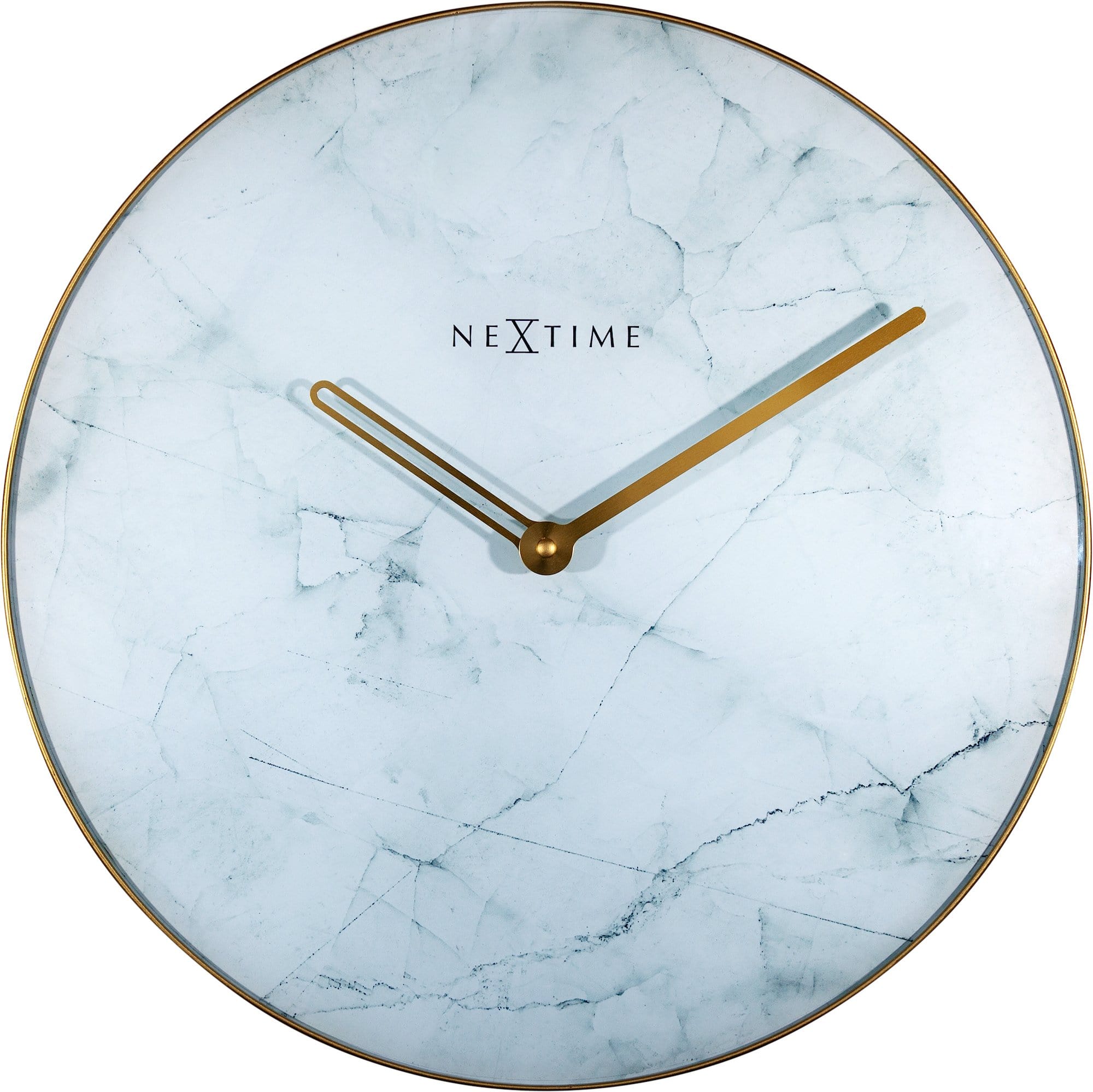 NeXtime Clocks marble wall clock with glass and metal, 40 cm diameter, featuring a sleek modern design.